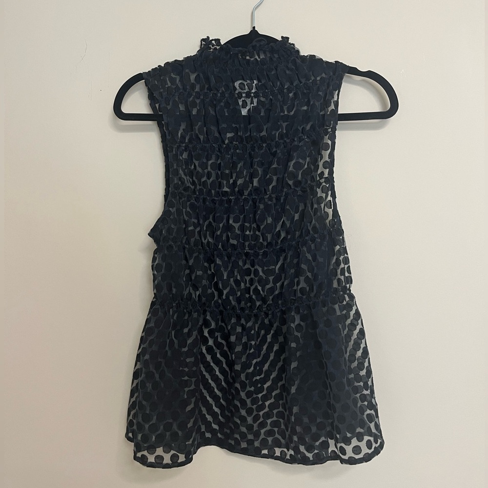 Anthropologie Black Sheer Polka Dot Blouse